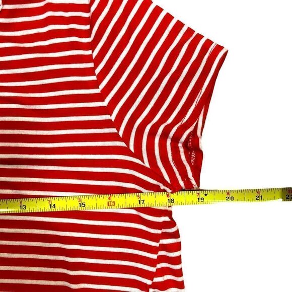 Olivia Rae Red and White Striped Short Sleeve Shirt With Side Tie, Size M - Picture 3 of 5